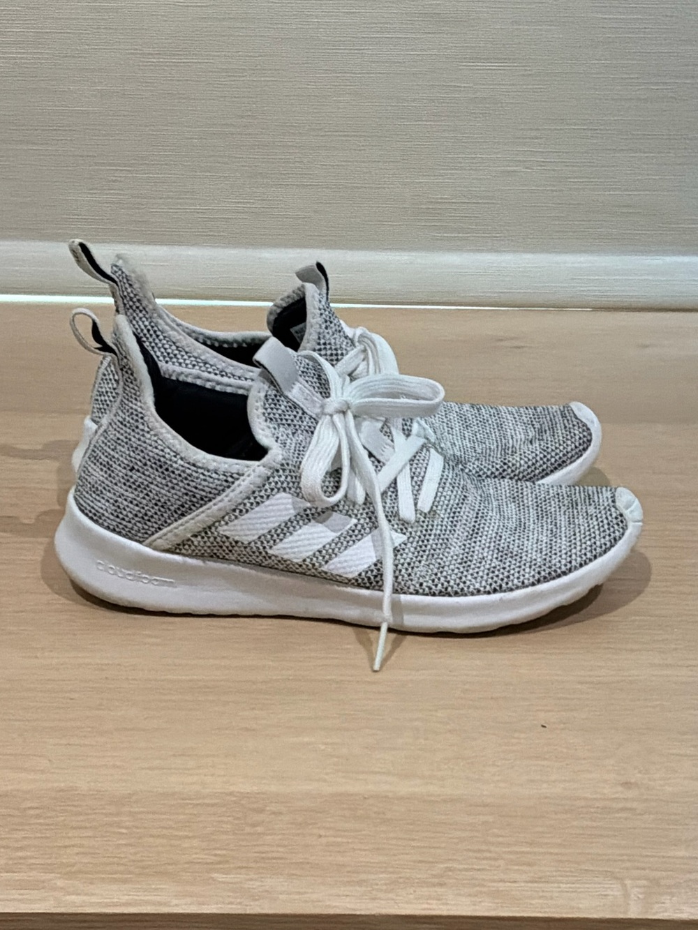adidas Light Gray Knit Slip-On Sneakers with White Accents